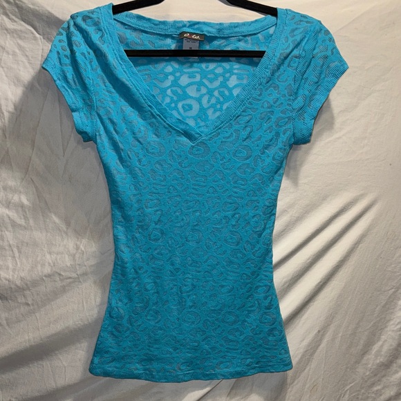 Dots Tops - Dots Turquoise Patterned V-Neck Short Sleeve Top